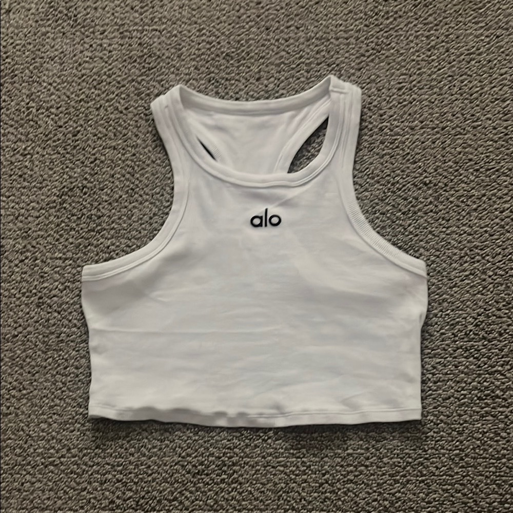 ALO Yoga White Fitted Crop Tank Top